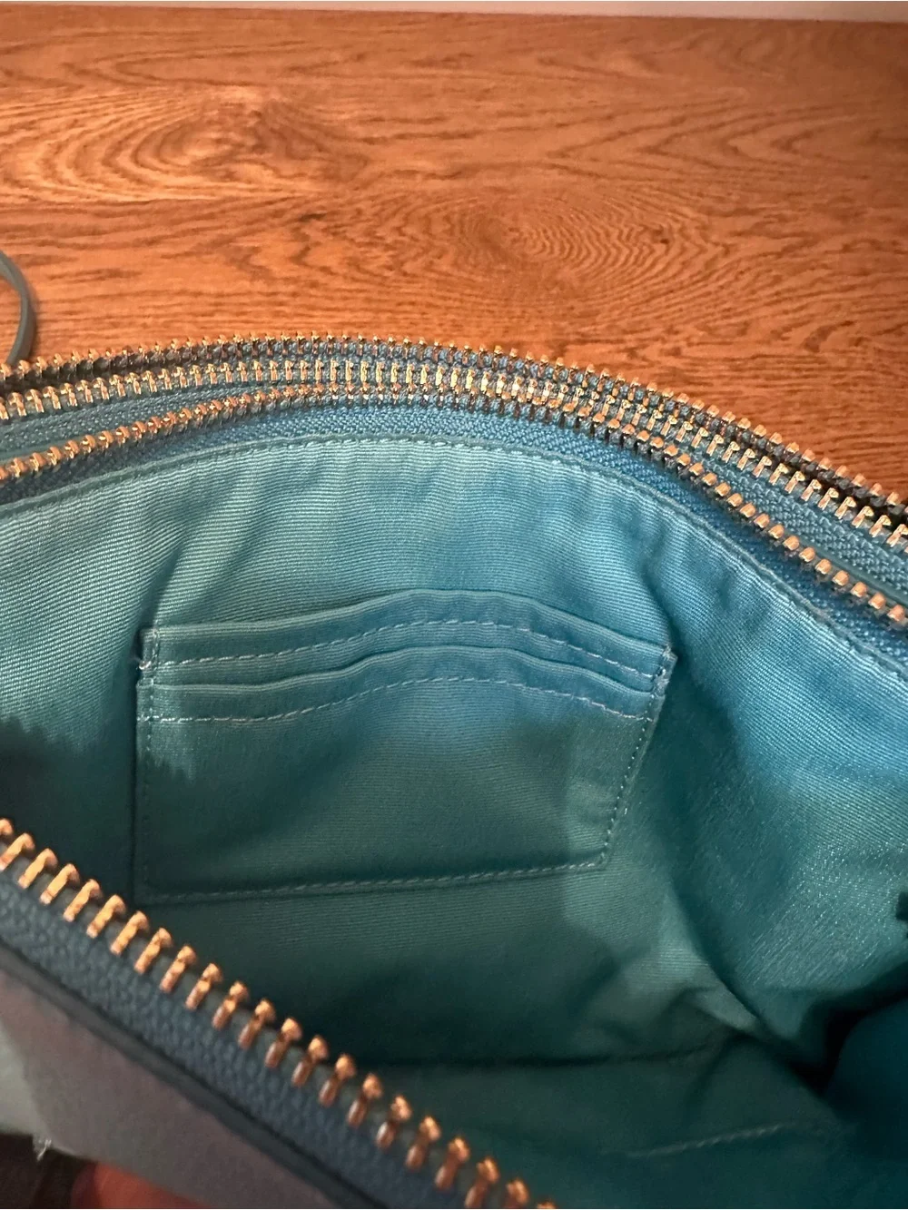 Coach Lyla Teal Pebbled Leather Double Zip Crossbody Purse